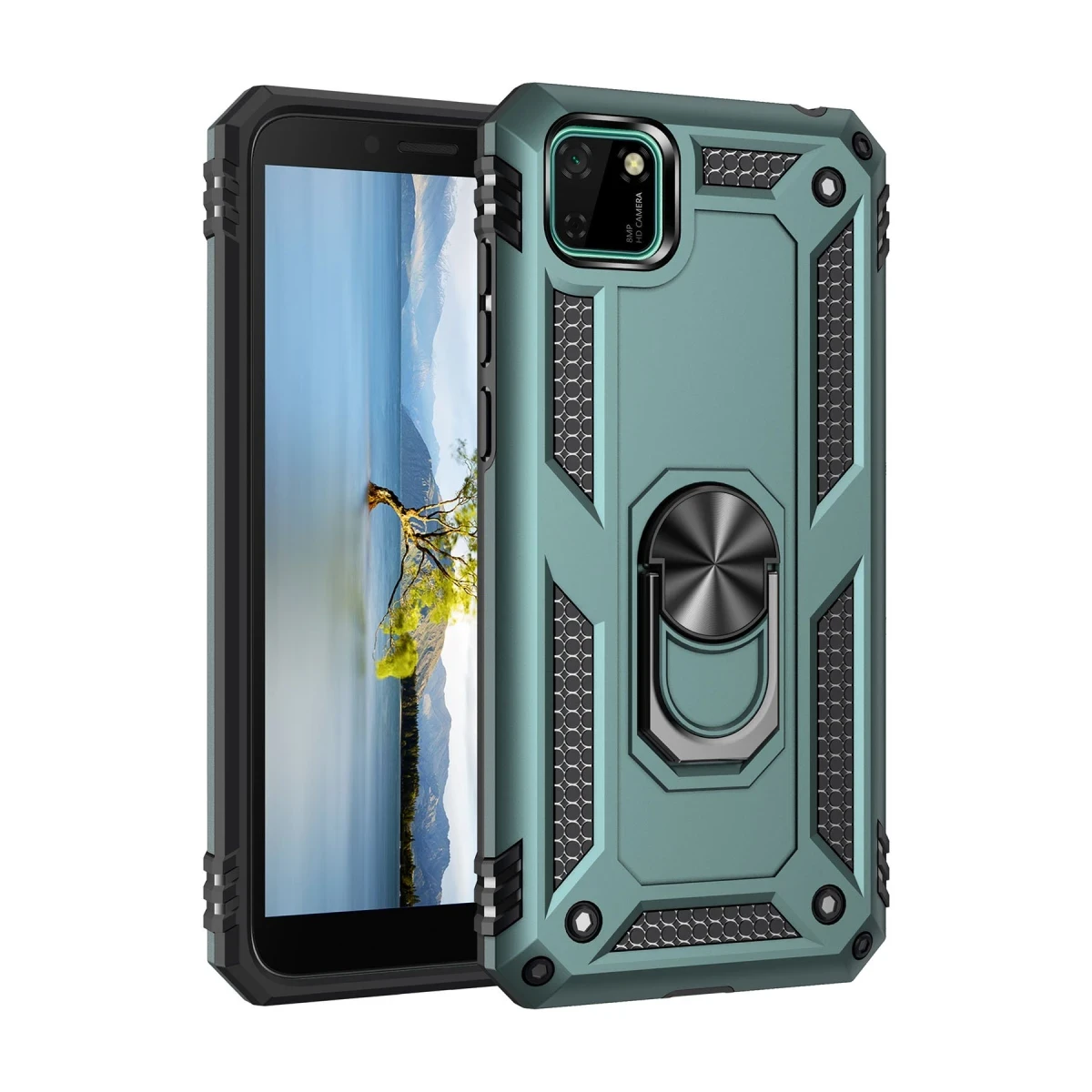 Huawei Y5P Kılıf Sofya Yüzüklü Silikon Kapak - Yeşil