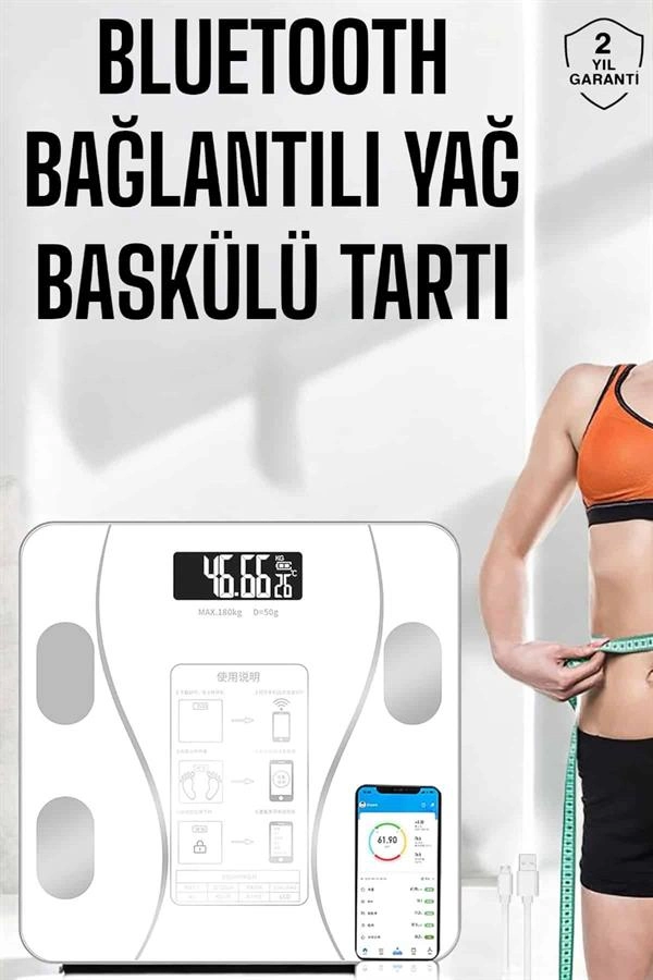 Bluetooth Akıllı Tartı 3-180 kg Vücut Kitle Ölçer