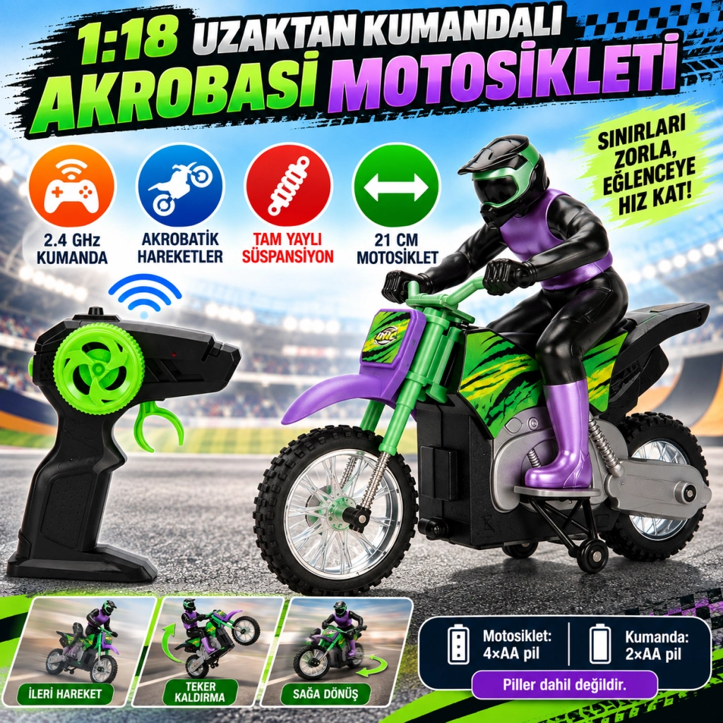 Akrobasi Motosikleti 1:18 Uzaktan Kumanda ile Eğlenceli Deneyim