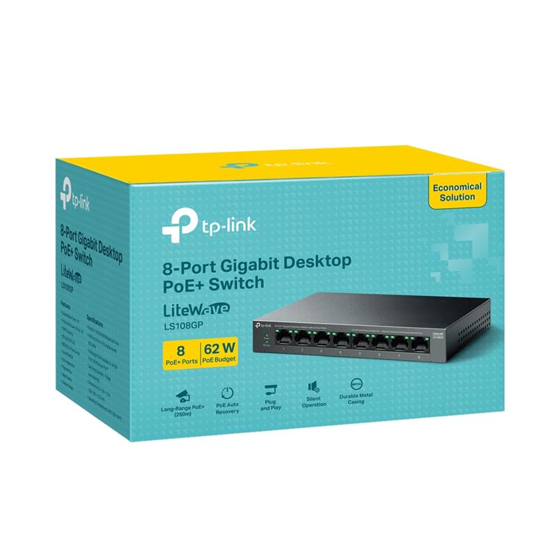 LS108GP 8 PORT GIGABIT + RJ45 62W 250 METRE POE MESAFE METAL KASA