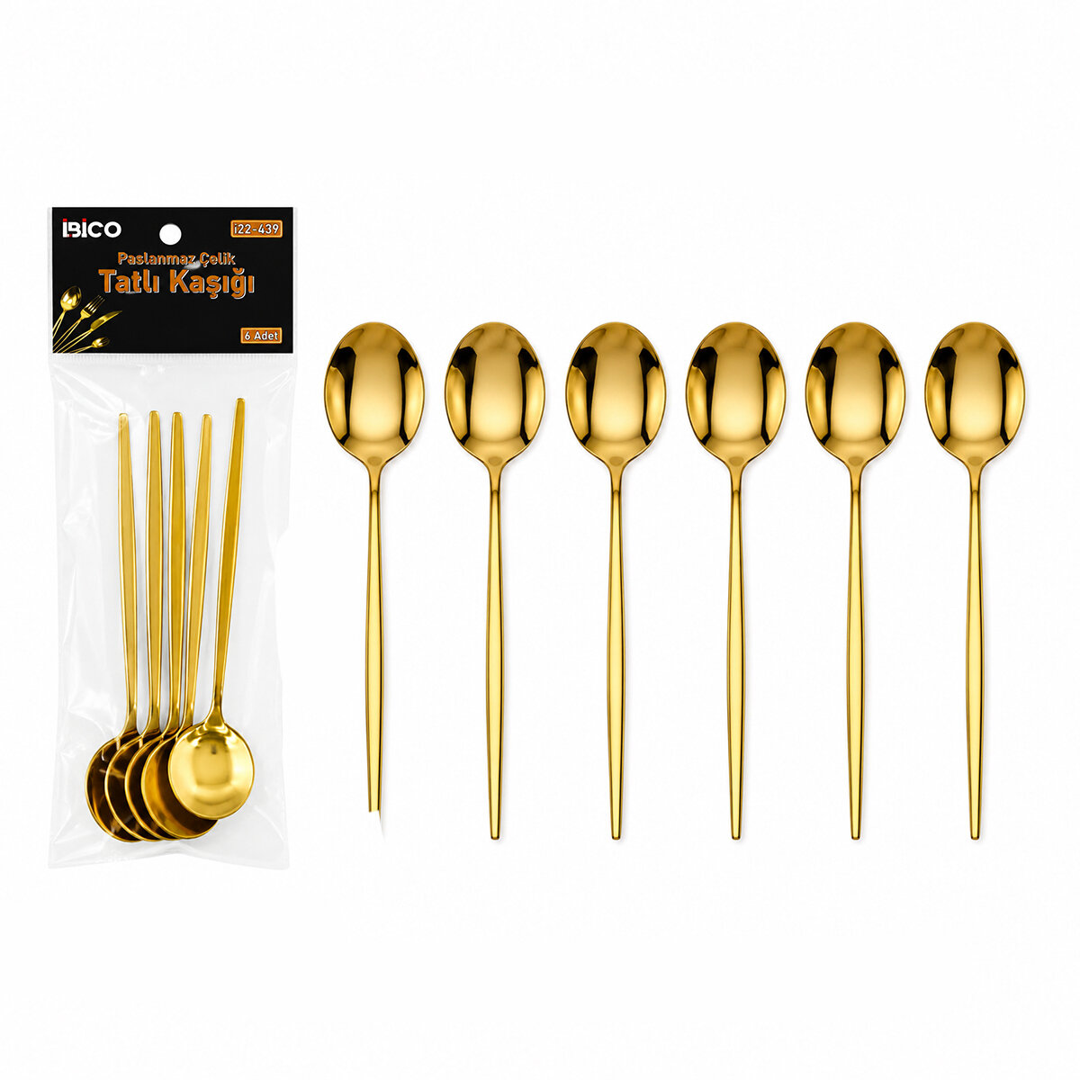 60 Parça Gold Tatlı Kaşık Seti 13CM - 1 Paket İçinde 6 Adet Vardır - 10 Paket Gönderilir