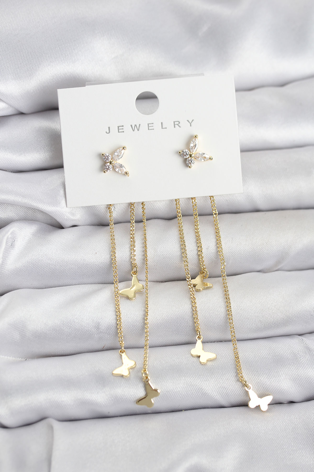 Kelebek Model Gold Renk Pirinç Sallantılı Kadın Küpe