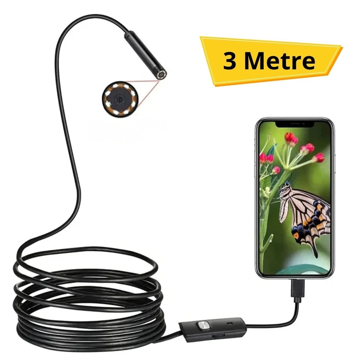 Esnek Yılan Kamera 3 Metre Android Uyumlu Su Geçirmez