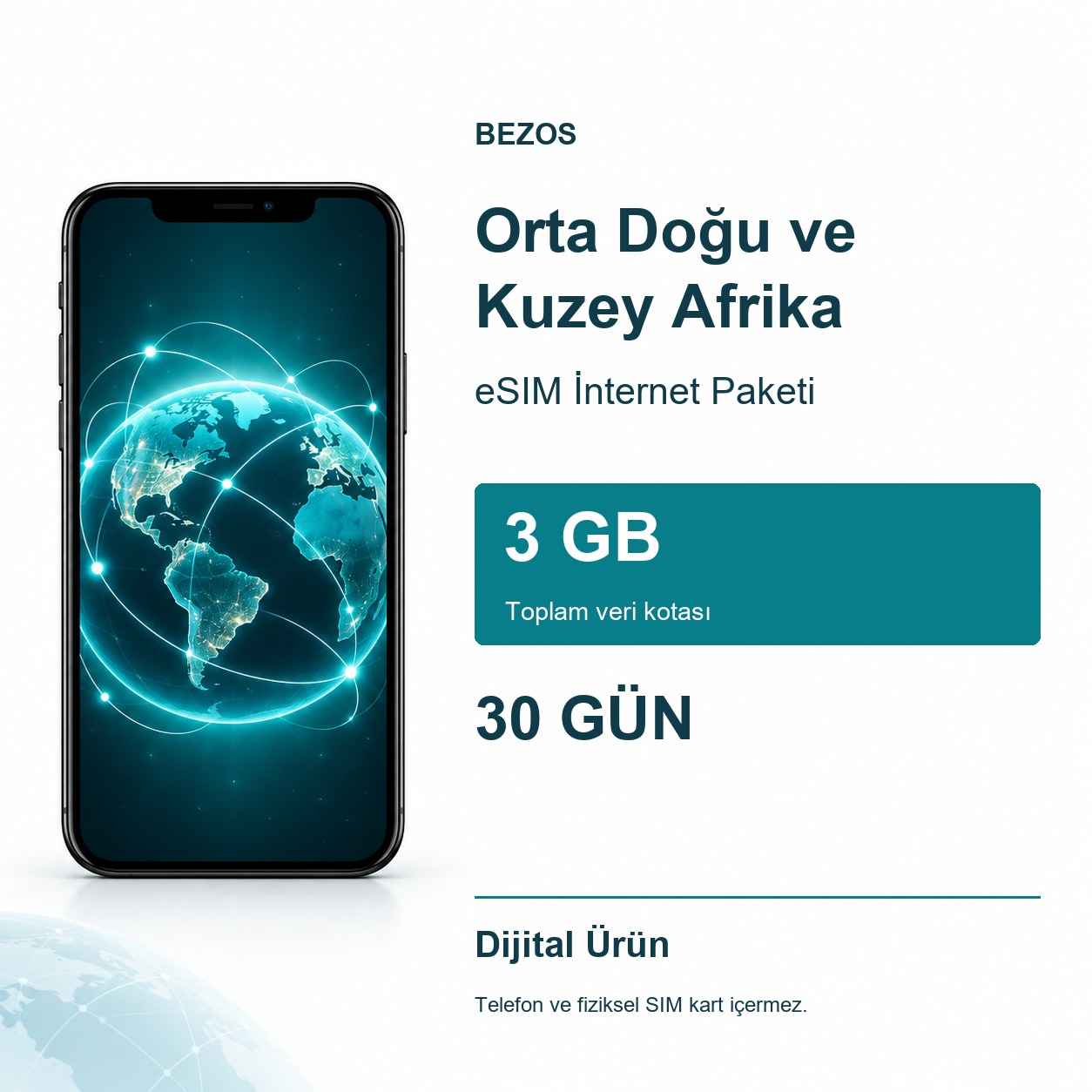 Orta Doğu ve Kuzey Afrika eSIM İnternet Paketi 3 GB 30 Gün