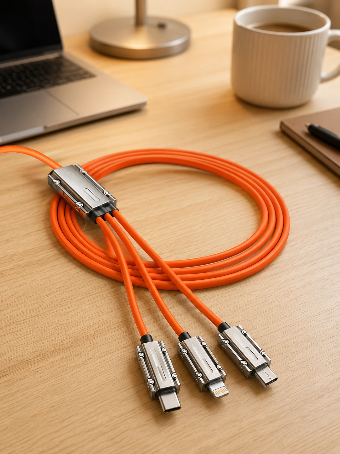 Pratik 3'lü Hızlı Şarj Kablosu 120W USB Type-C Lightning Micro USB