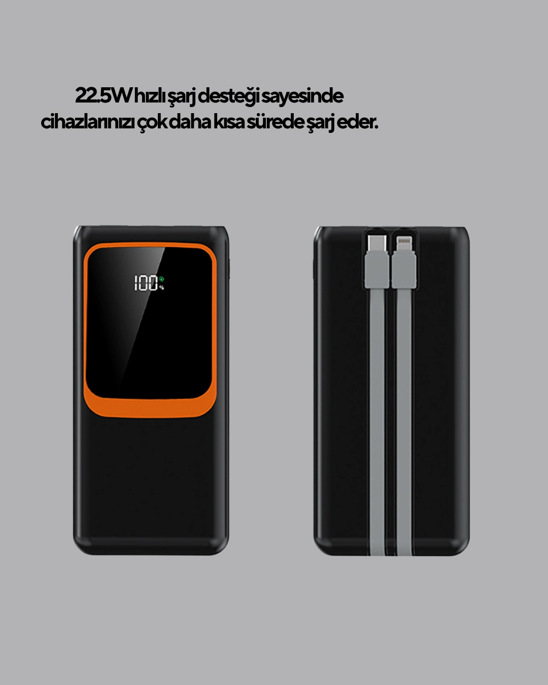 Dijital Ekranlı Çok Kablolu Powerbank 20000 mAh Seyahat İçin