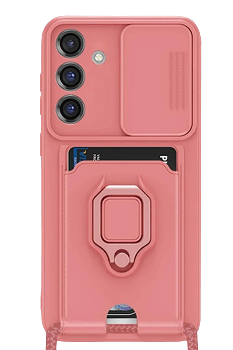 Samsung Galaxy S25 Plus Uyumlu Kılıf Zuma Kartvizitli Yüzüklü Silikon - Pembe