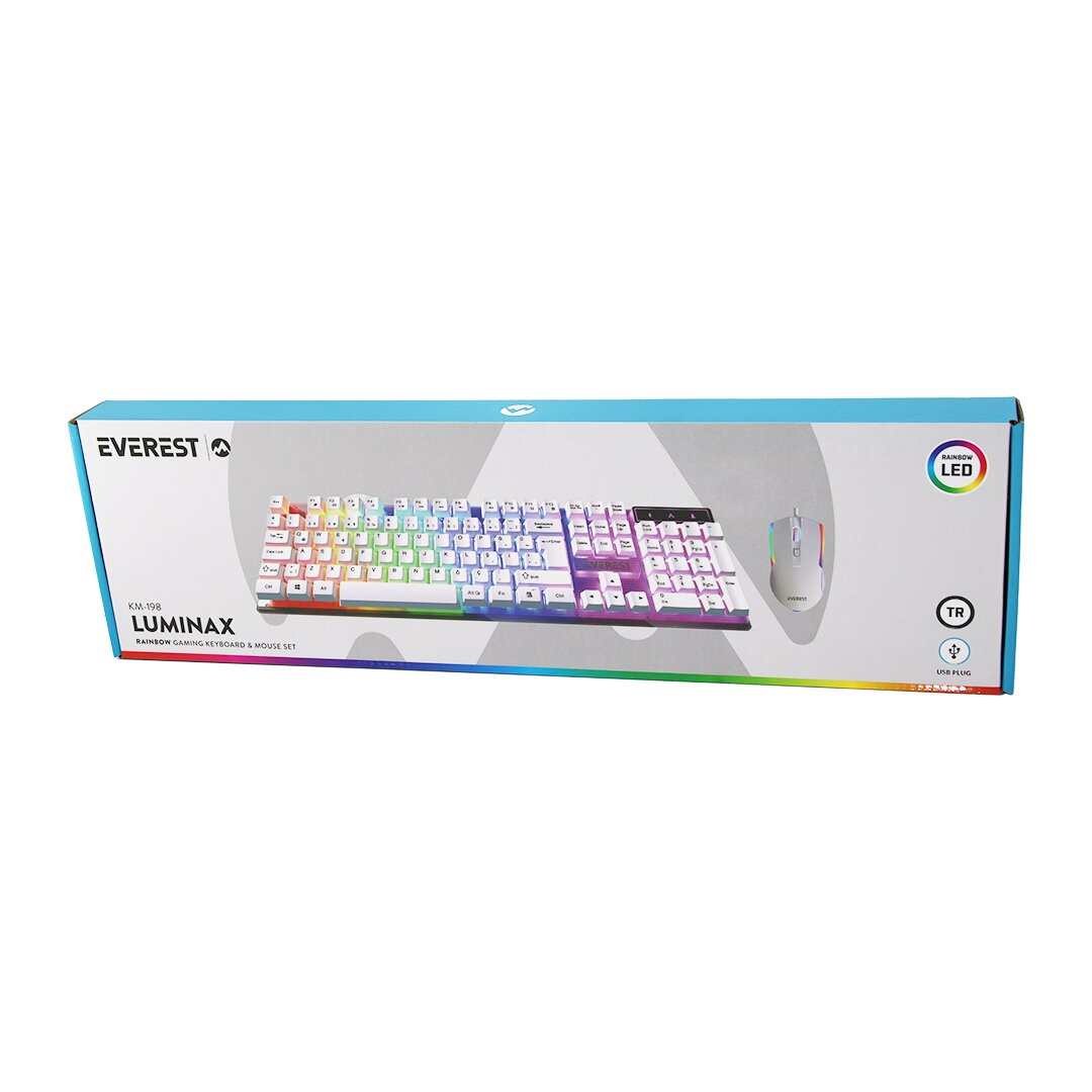 Beyaz Gökkuşağı Işıklı Usb Kablolu Oyuncu Klavye - Mouse Set