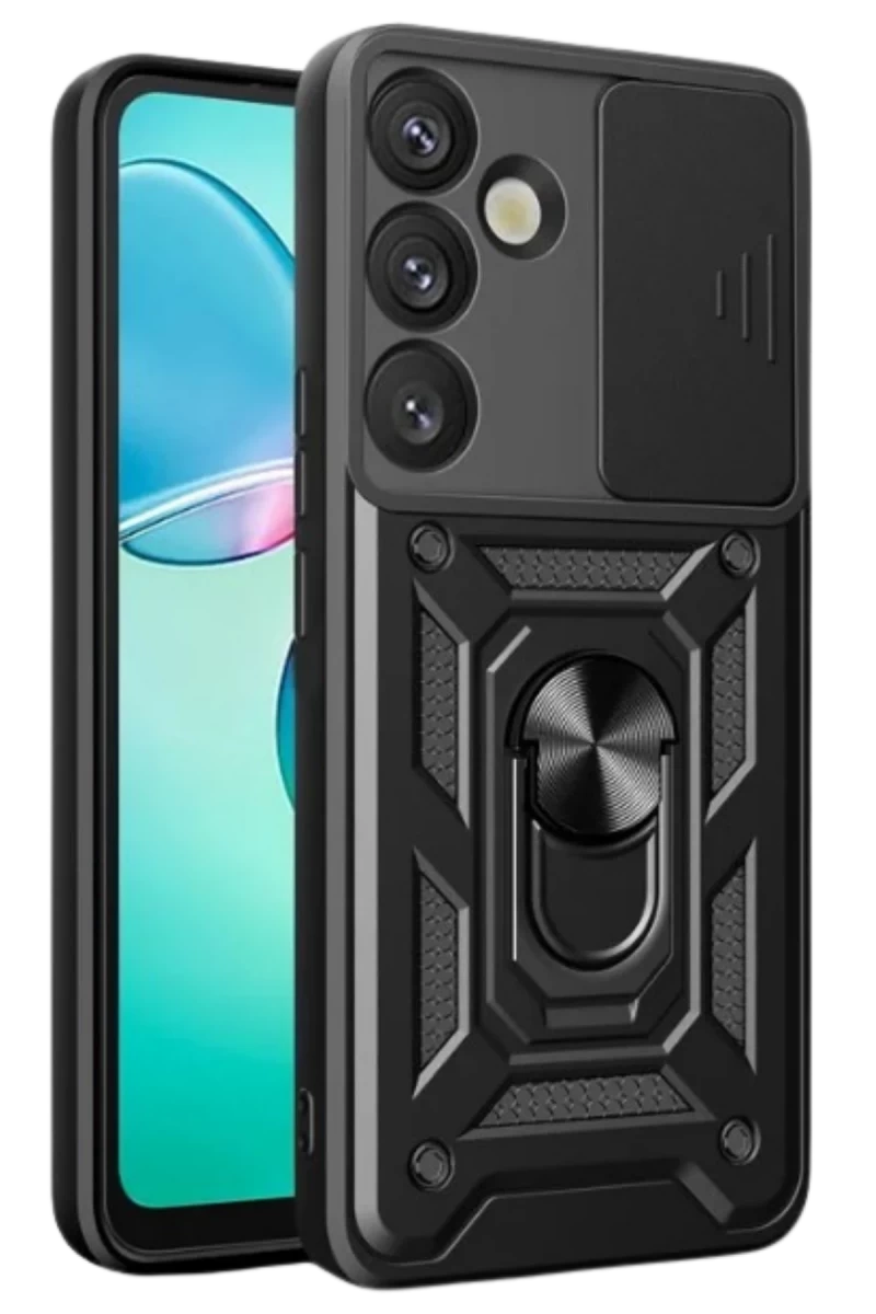 Samsung Galaxy S25 Uyumlu Kılıf Pars Lens Yüzüklü Silikon - Siyah