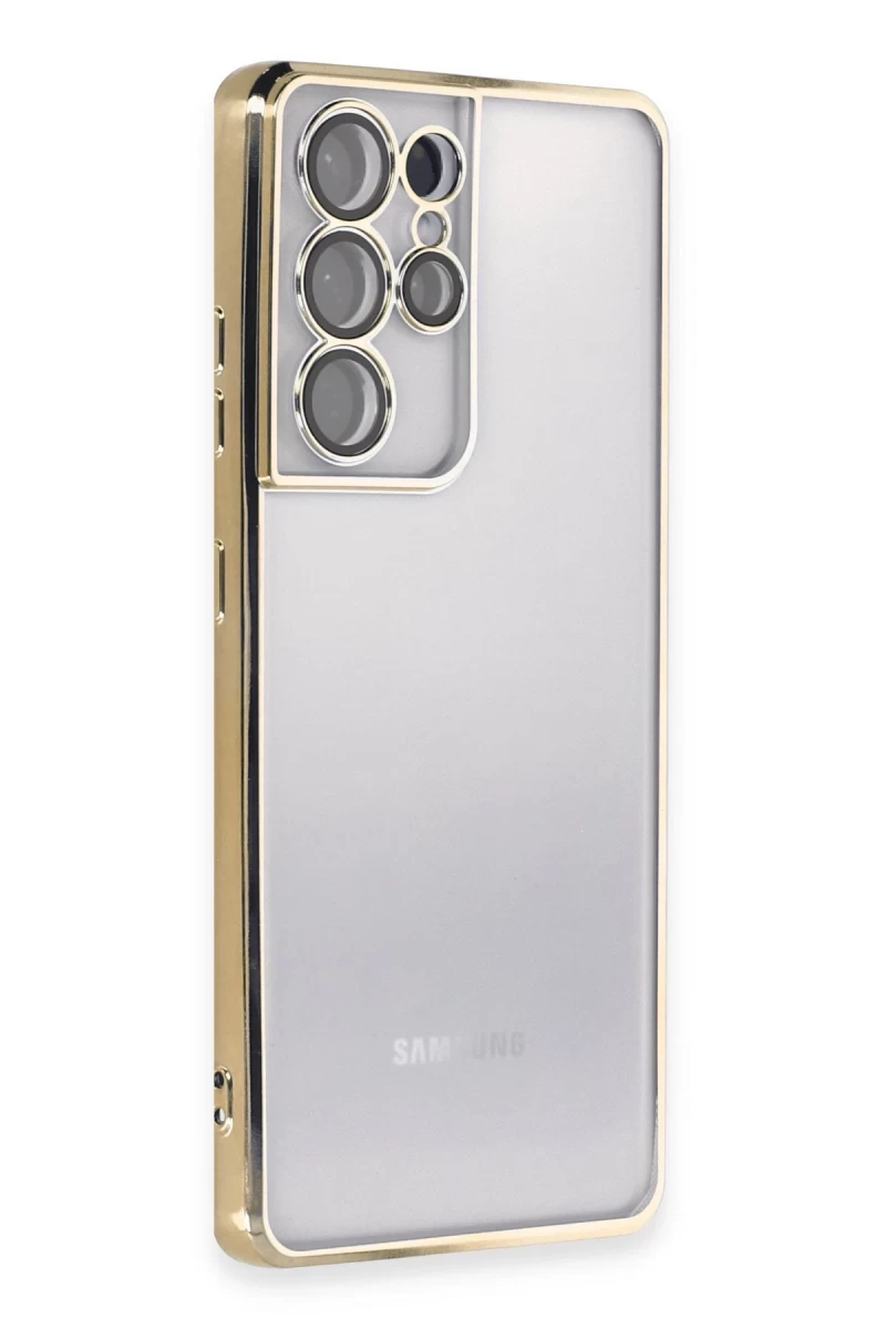 Samsung Galaxy S21 Ultra Uyumlu Kılıf Lensli Silikon - Gold