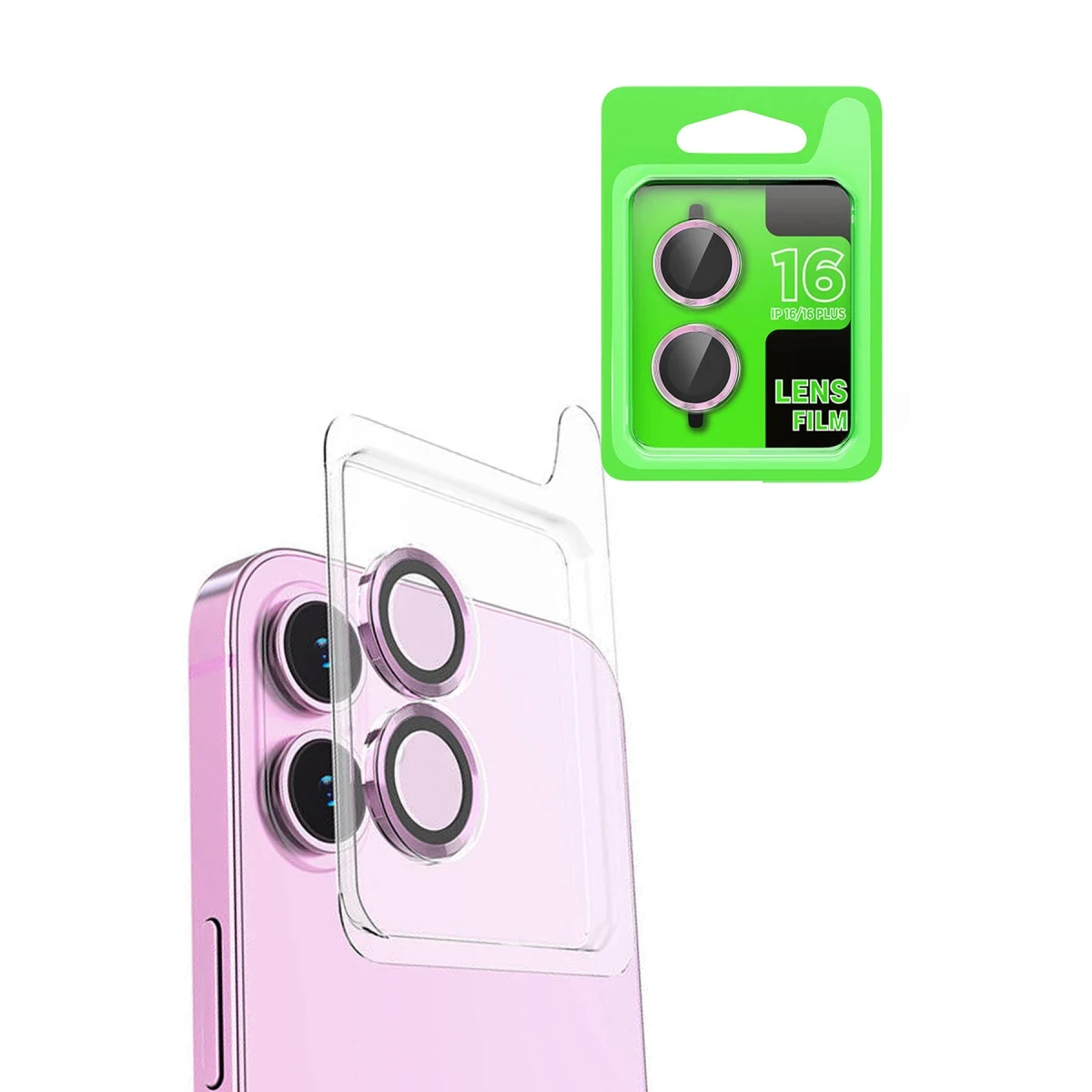 Apple iPhone 16 Plus Raze Metal Kamera Lens - Pembe