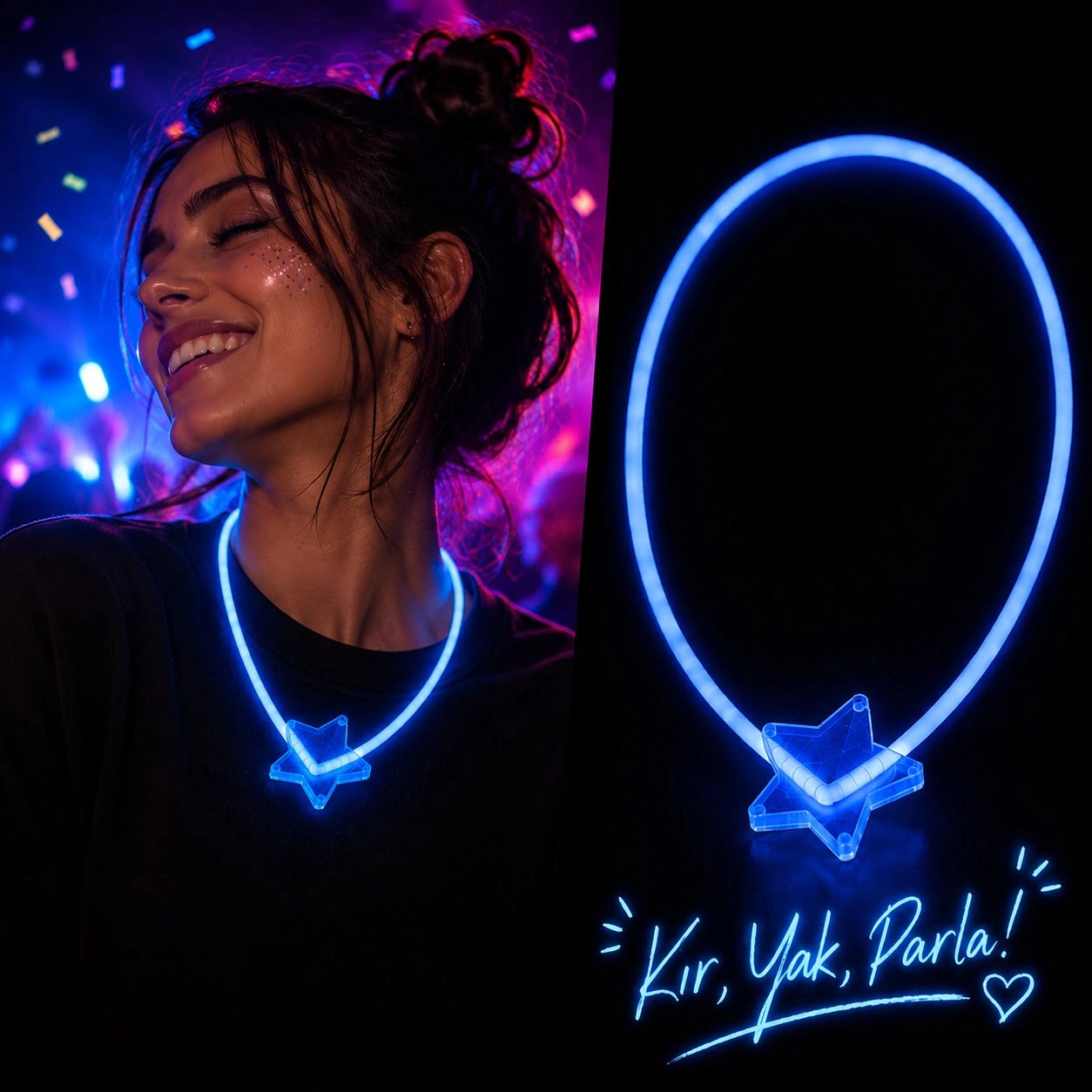 Neon Işıklı Mavi Yıldız Parti Kolyesi 1 Adet