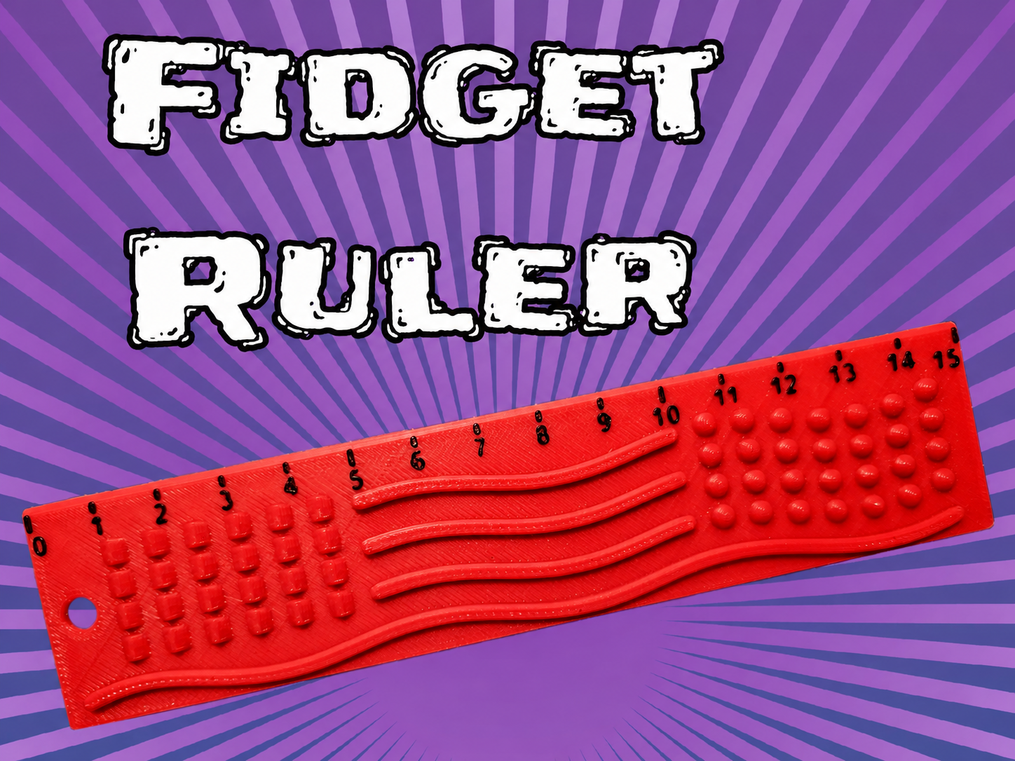 3D Baskı Dokunsal Fidget Cetveli - Kabartmalı Stres ve Odaklanma Oyuncağı - Kırmızı