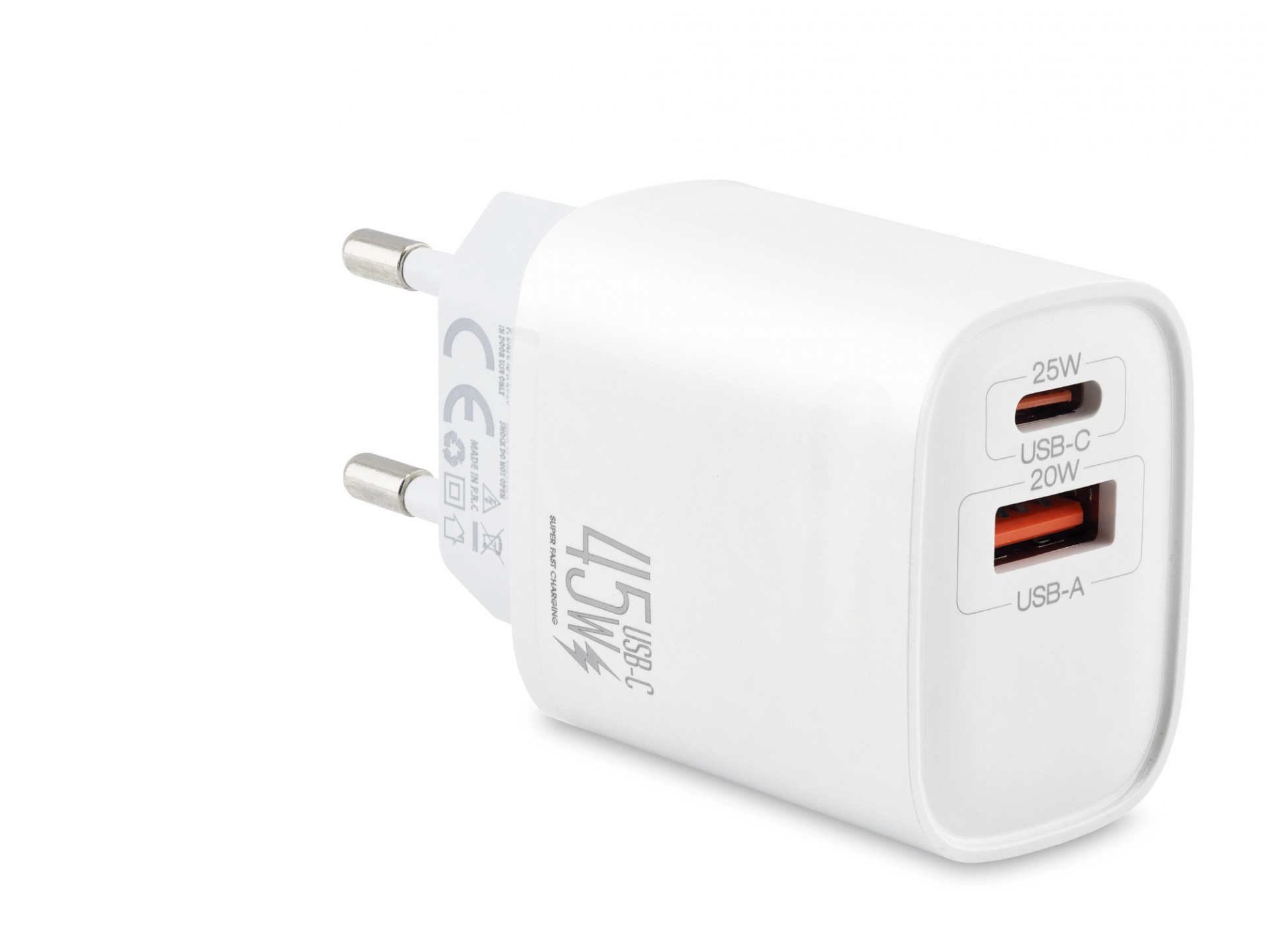 Hızlı Şarj Adaptörü 45W Çift Çıkışlı USB Type-C Beyaz