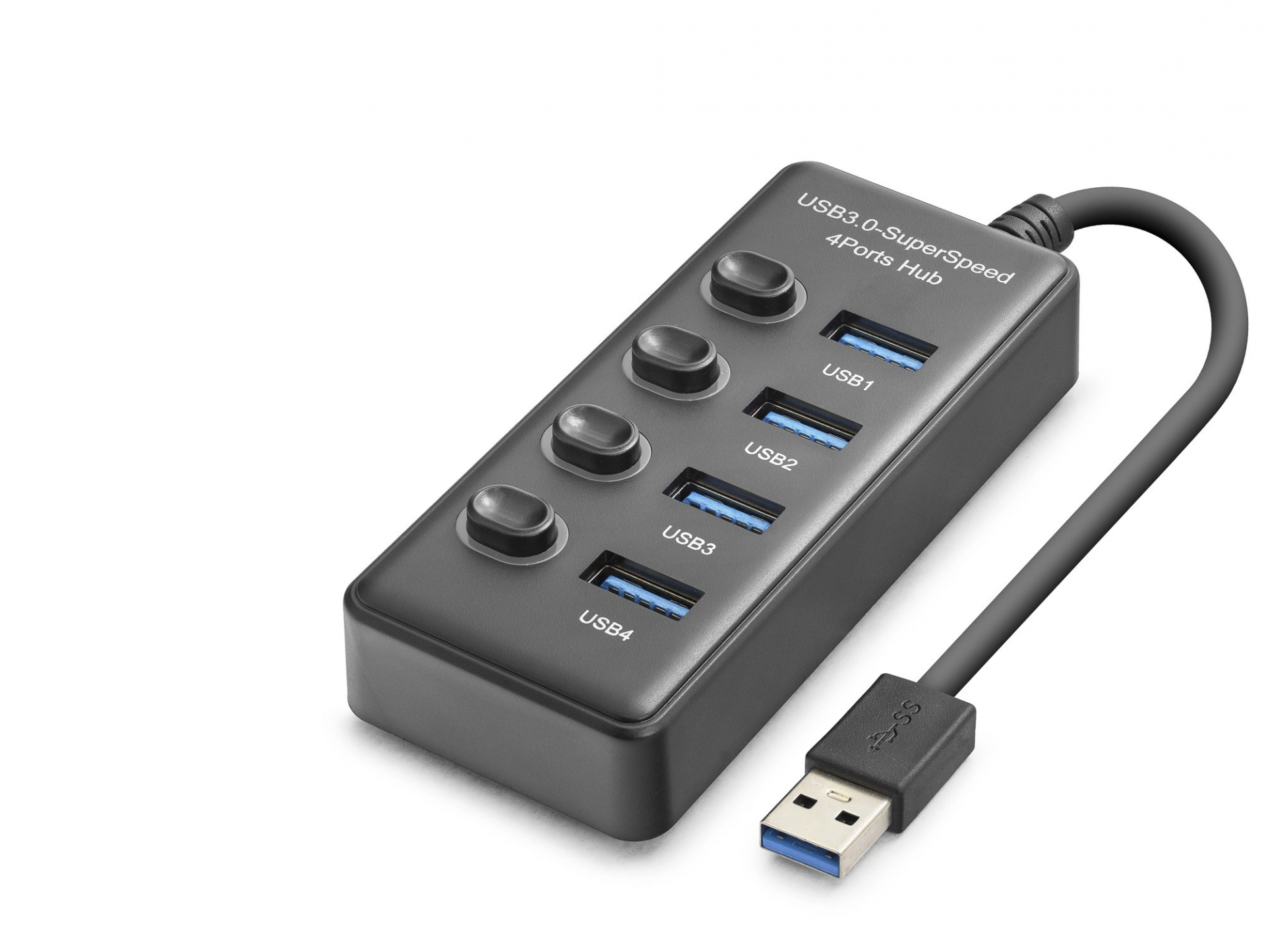 Kompakt 4 Portlu USB Hub Anahtarlı Siyah