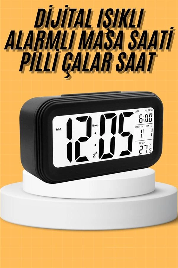 Şık Dijital Masa Saati Alarmlı 4,3x15,1 cm Pilli