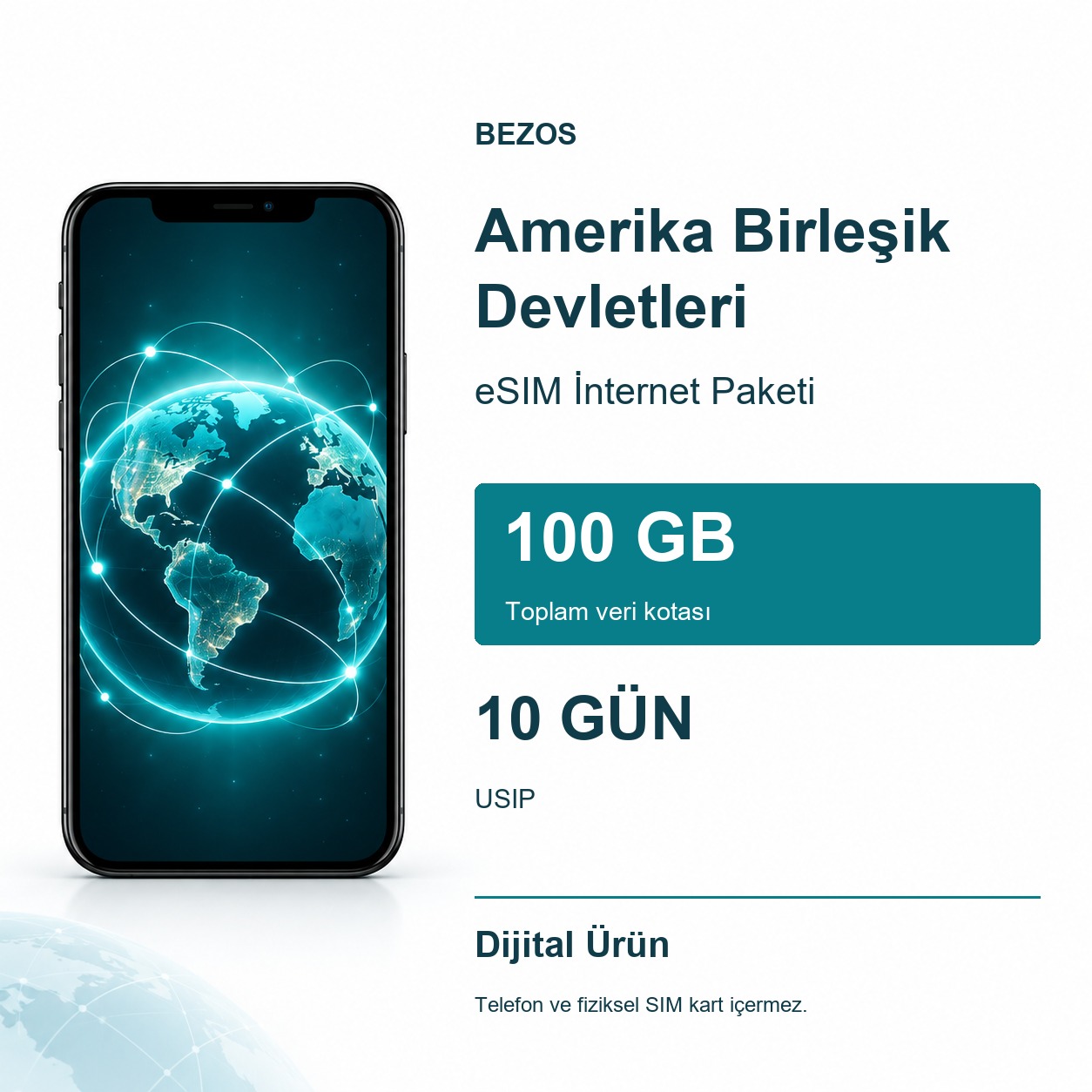 Amerika Birleşik Devletleri eSIM İnternet Paketi 100 GB 10 Gün - USIP