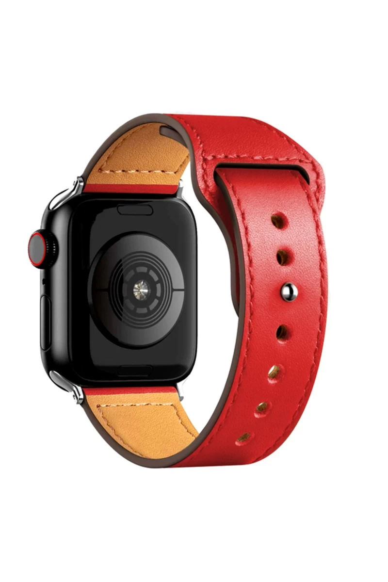 Apple Watch 38mm Uyumlu KR415 Luaz Deri Kordon - Kırmızı
