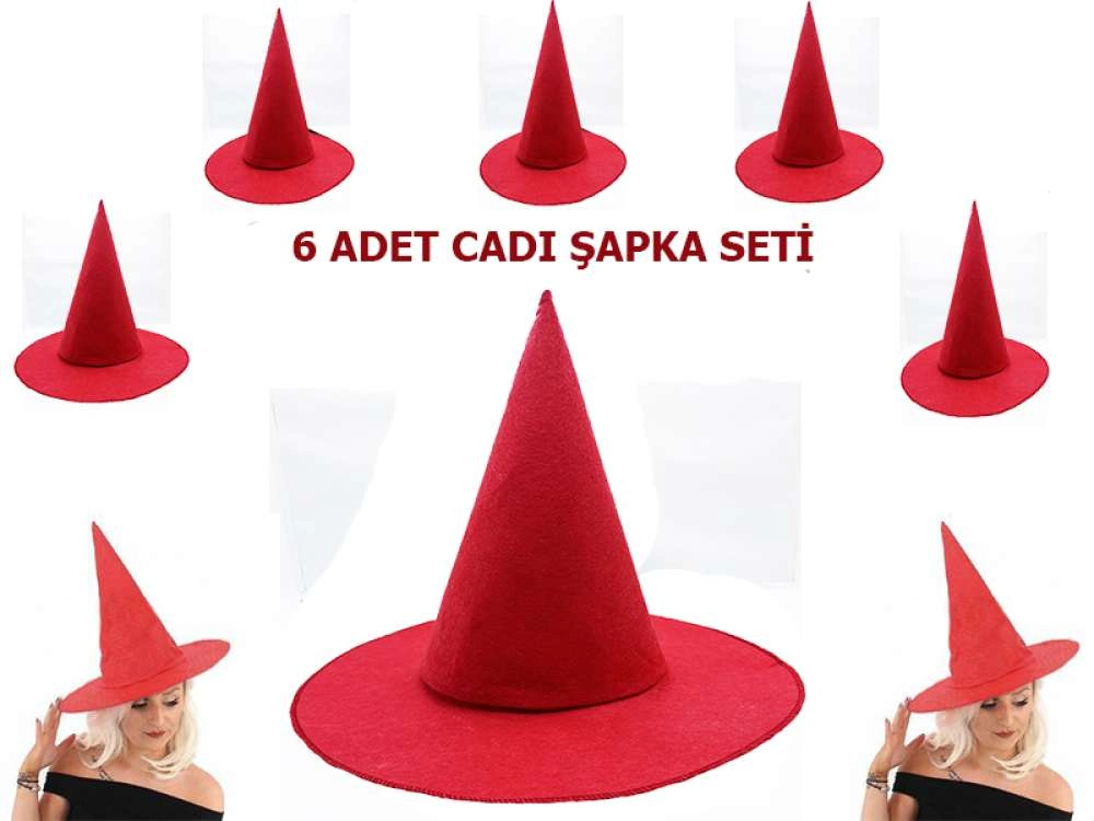 Cadı Şapkası Seti 6 Adet Yetişkin ve Çocuk Uyumlu