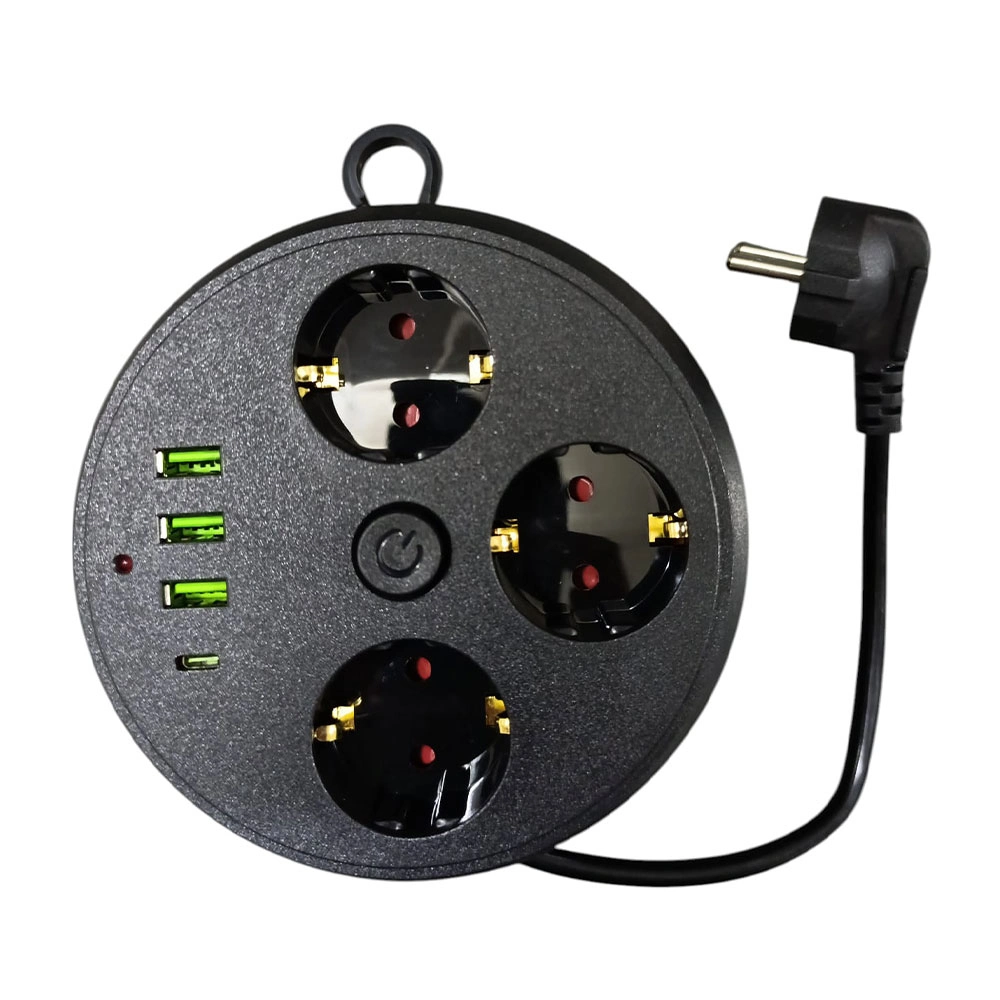 Pratik 3'lü Akım Korumalı Priz 16A 4000 Watt 3 USB Type-C