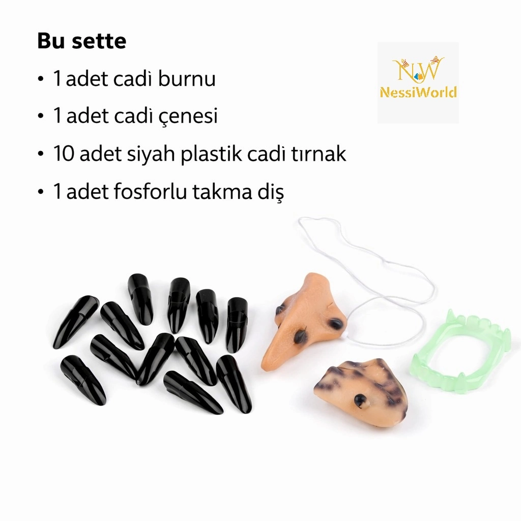 Temalı Aksesuar Seti 10 Adet Siyah Tırnak (Cadı Model)