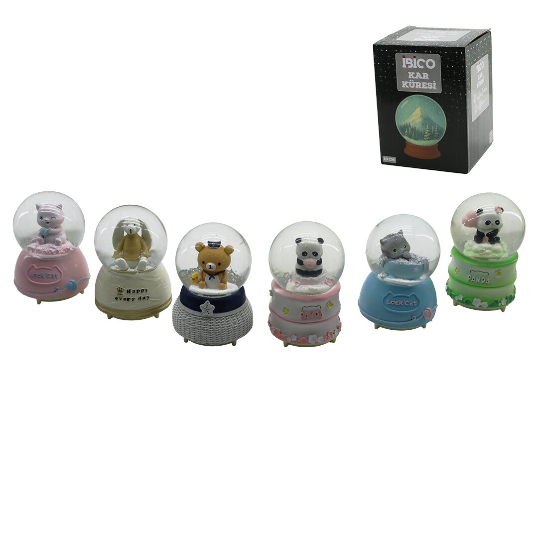 Büyük Boy - 10CM Pilli - Işıklı Müzikli Kar Küresi Cam Hayvan Figürlü - Desen Mix Renkli Herhangi Bir Tanesi Gönderilir