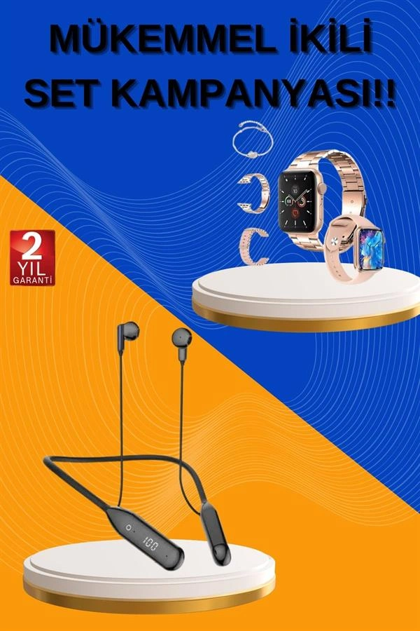 Kadınlara Özel Akıllı Saat 3 Kordonlu ve Kablolu Kulaklık Hediyeli