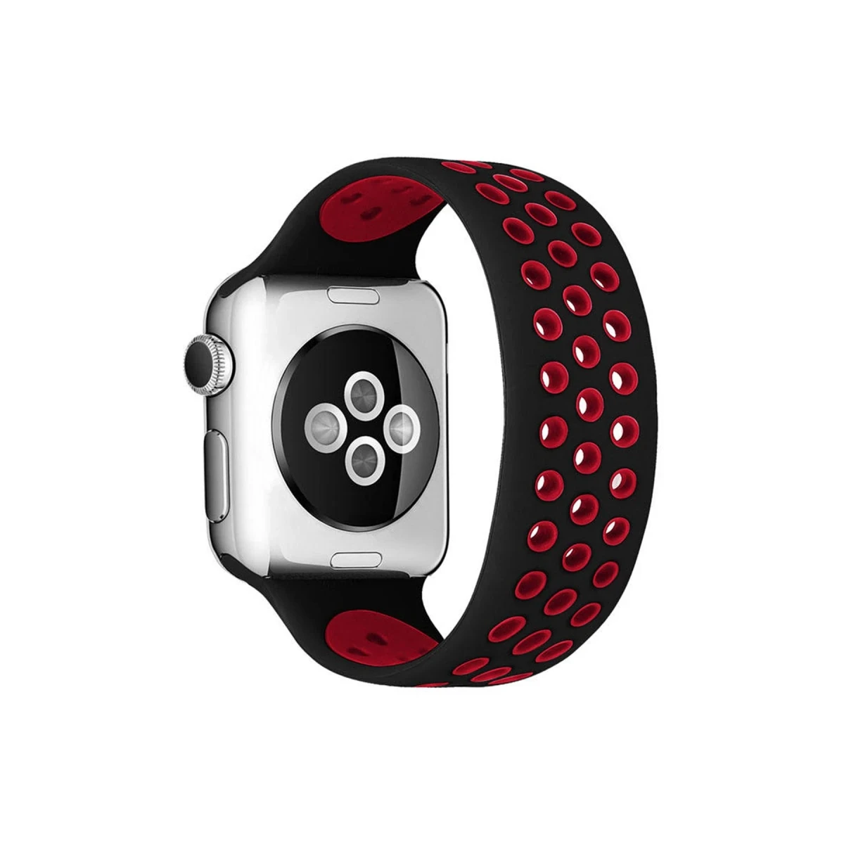 Apple Watch 42mm Ayarlı Delikli Silikon Kordon - Siyah-Kırmızı
