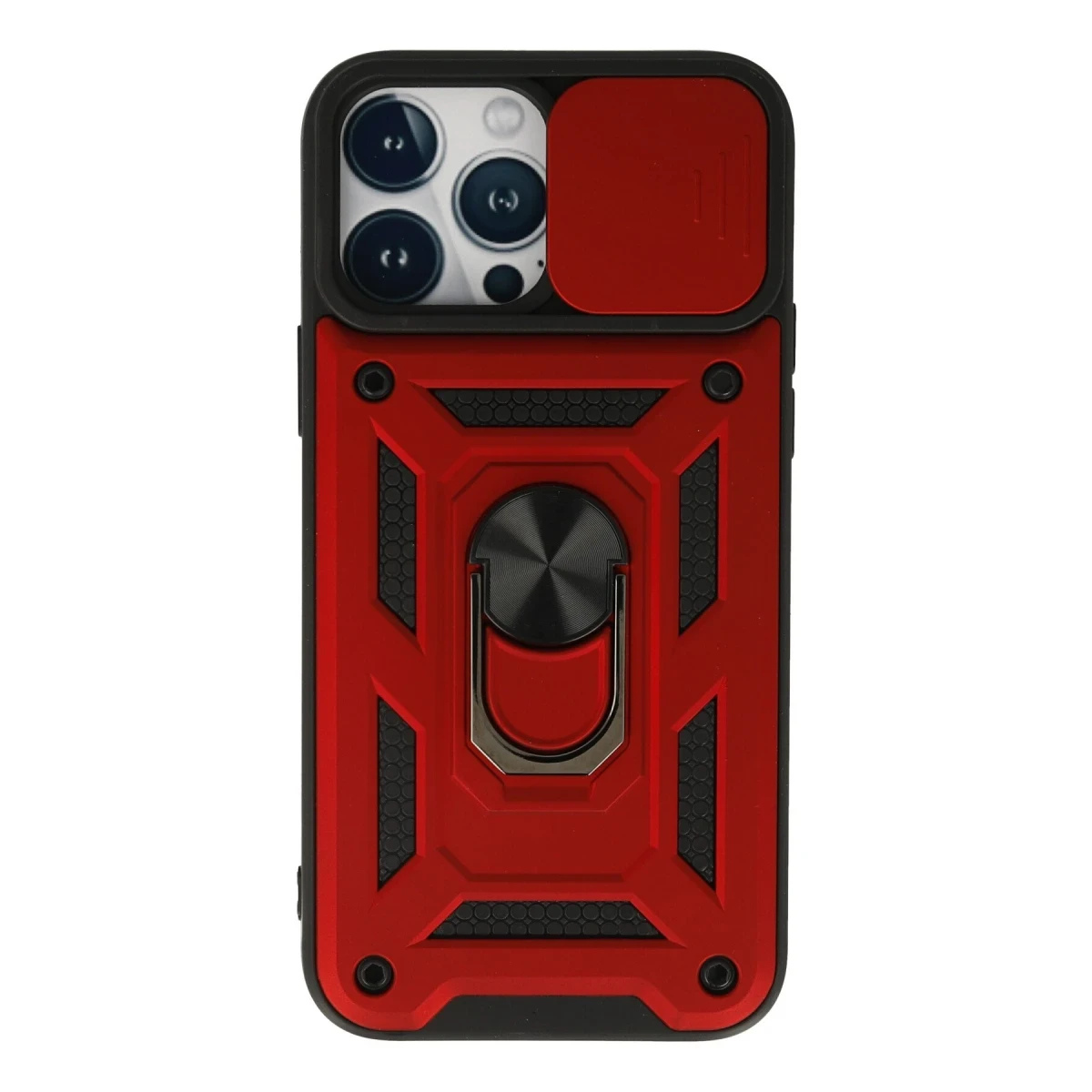 Apple iPhone 13 Pro Max Kılıf Pars Lens Yüzüklü Silikon - Kırmızı
