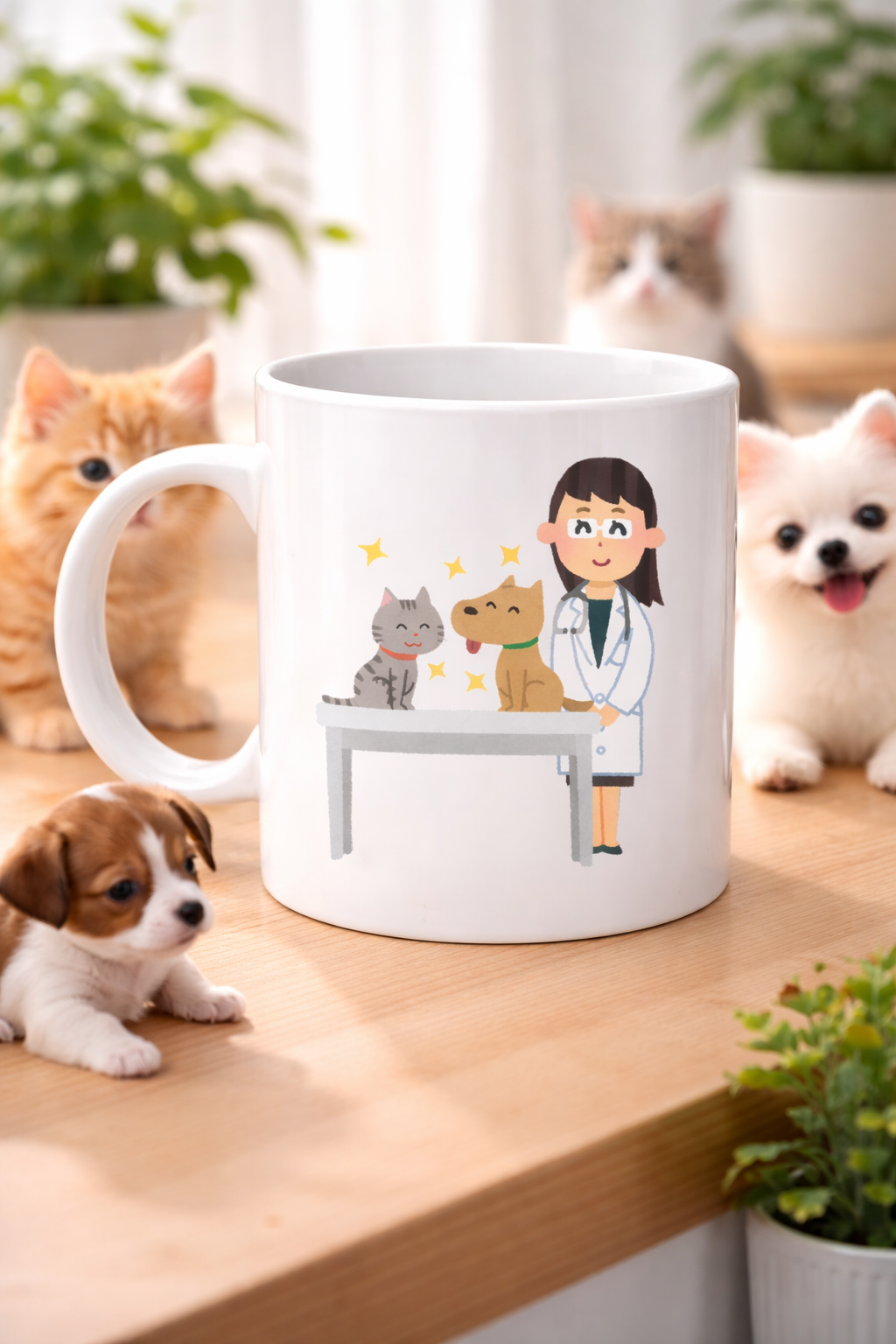 Veteriner Temalı Porselen Kupa MODEL 179 – Kedi ve Köpekli Sevimli Veteriner Tasarımlı Kahve Kupası – Veterinerlere ve Hayvan Severlere Hediye