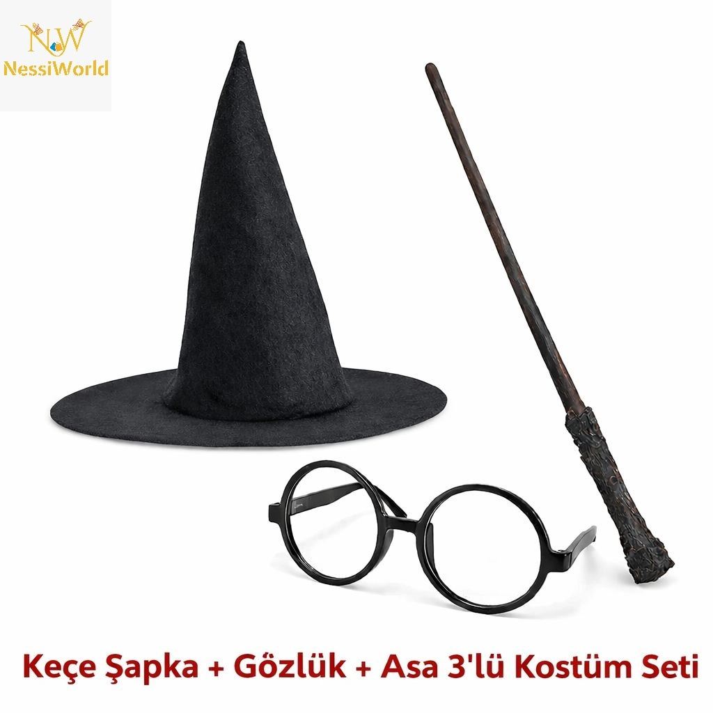 Siyah Keçe Şapka ile Çocuk Seti 3 Parça Oyun Aksesuarı
