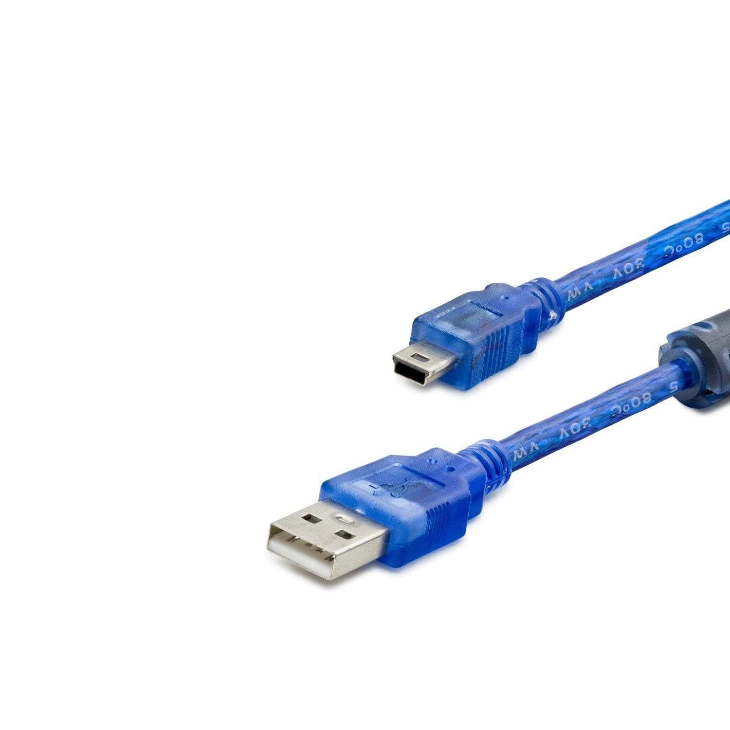 Şeffaf Mavi USB Kablo 1.5 m Mini 5-Pin Cihazlar için