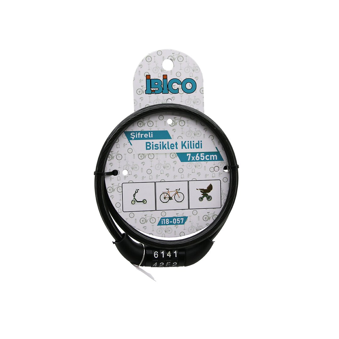 Şifreli Eko - İnce Bisiklet Kilit Çelik Tel Siyah Şeffaf Kılıf 7MMX65CM