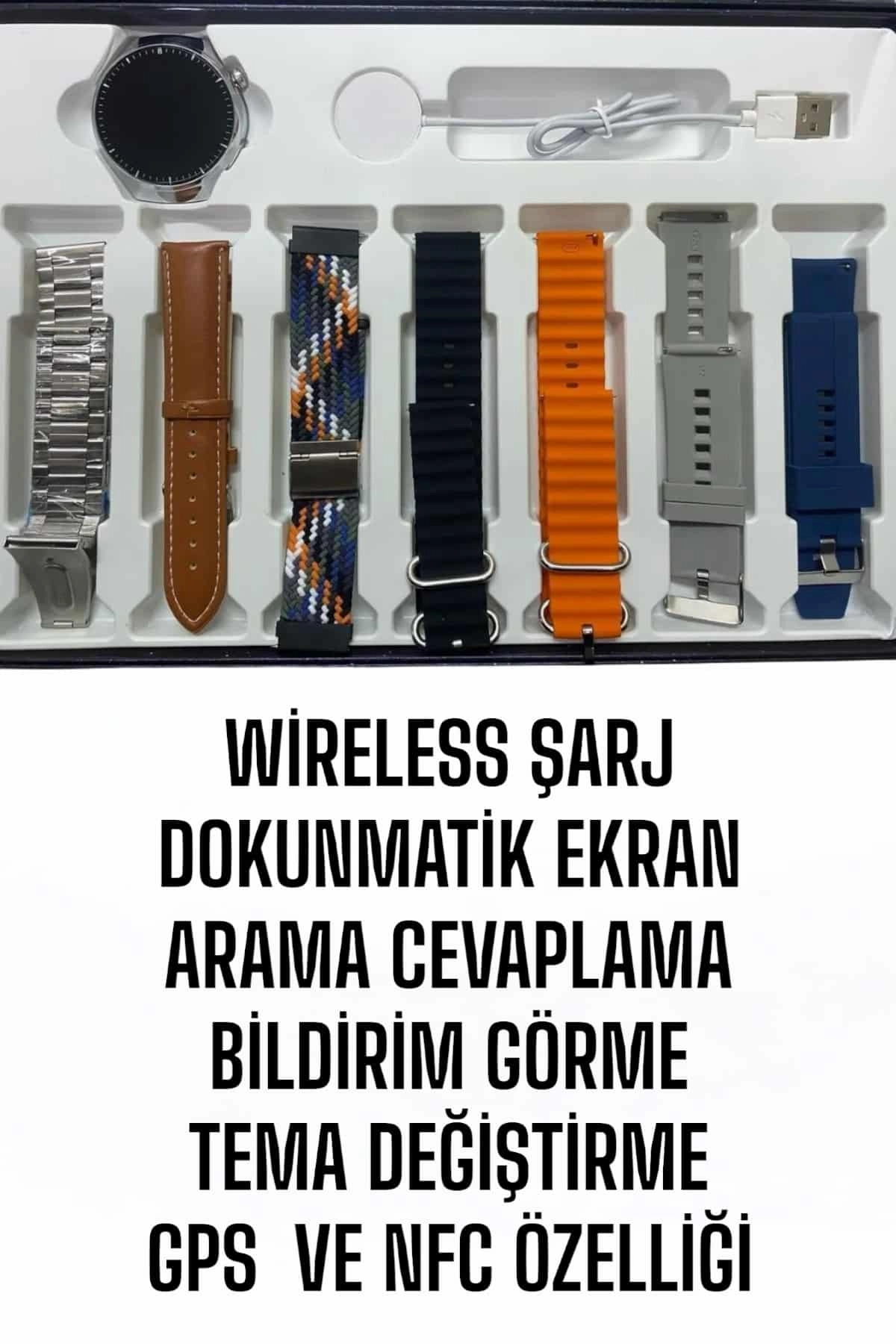 Siyah Çelik Kasa Akıllı Saat 7 Silikon Kordon 2024 Model