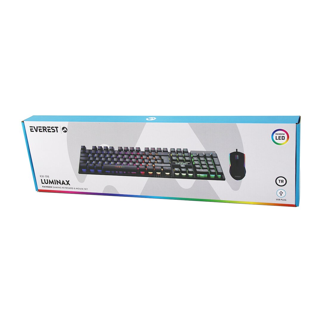 Siyah Gökkuşağı Işıklı Usb Kablolu Oyuncu Klavye - Mouse Set