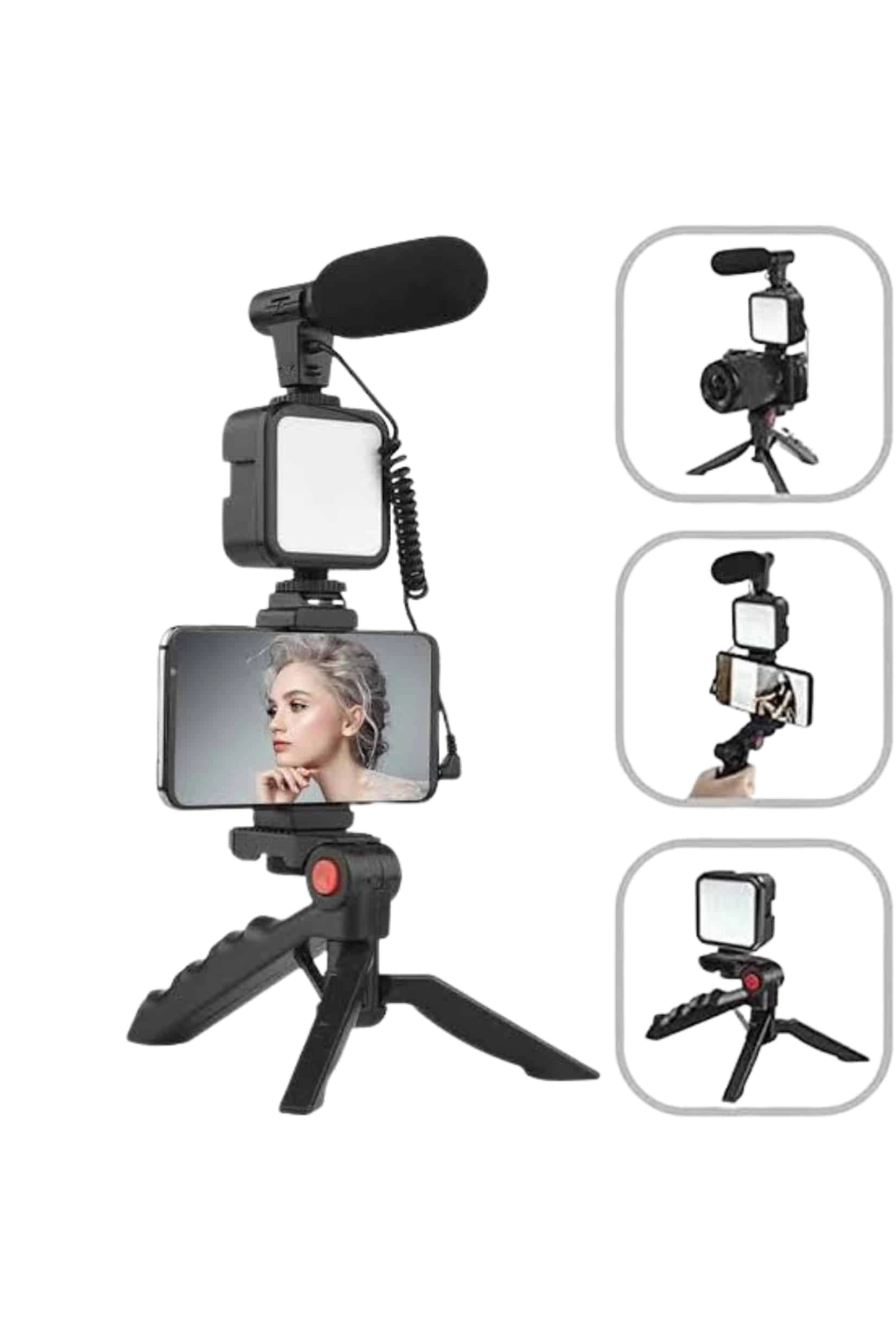 Vlog Seti Mini Tripod Mikrofonlu Telefon Tutucu