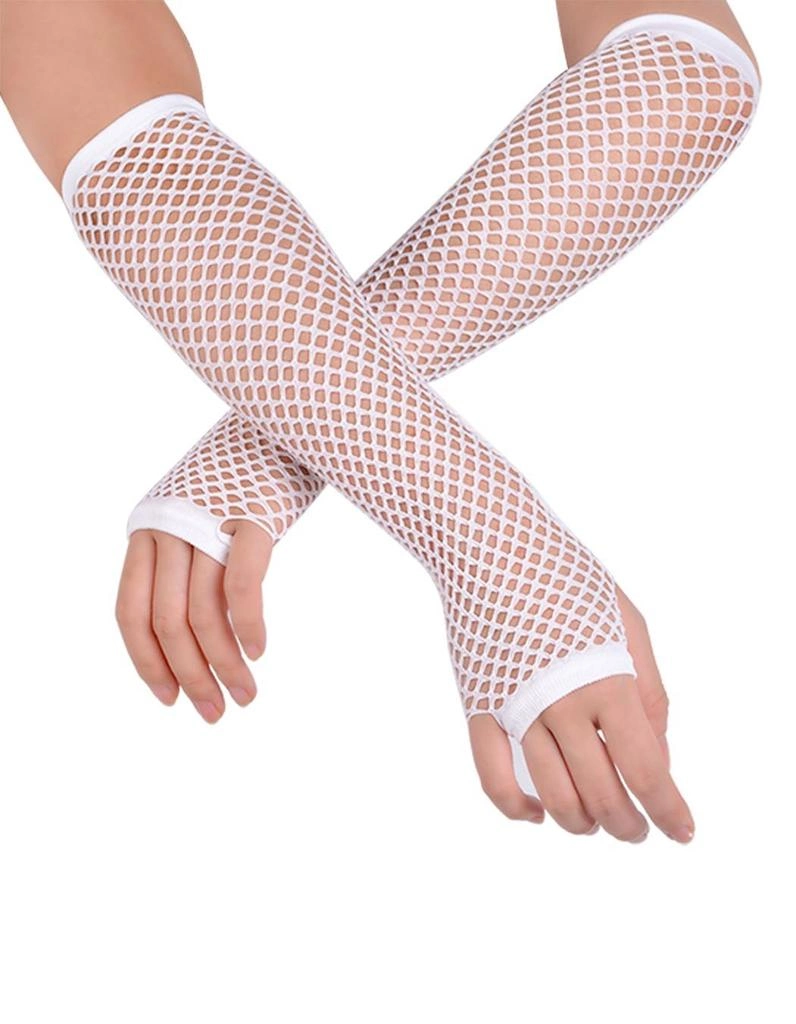 Beyaz Uzun File Örgü Eldiven 26 cm Parti Kutlamaları İçin