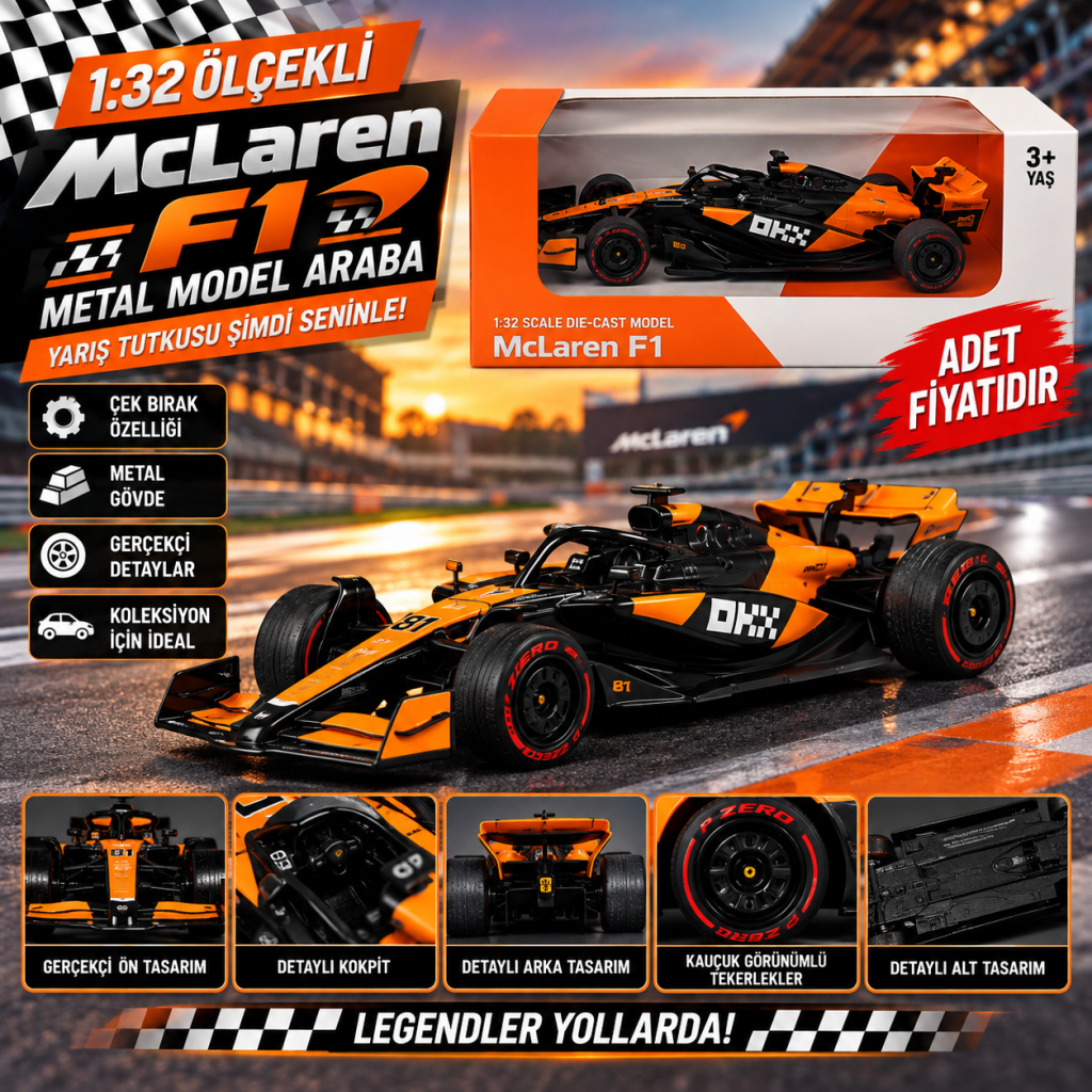 RW5232 1:32 MCLAREN F1 ÇEK BIRAK ARABA LİSANSLI METAL MODEL ARABA (adet fiyatıdır)