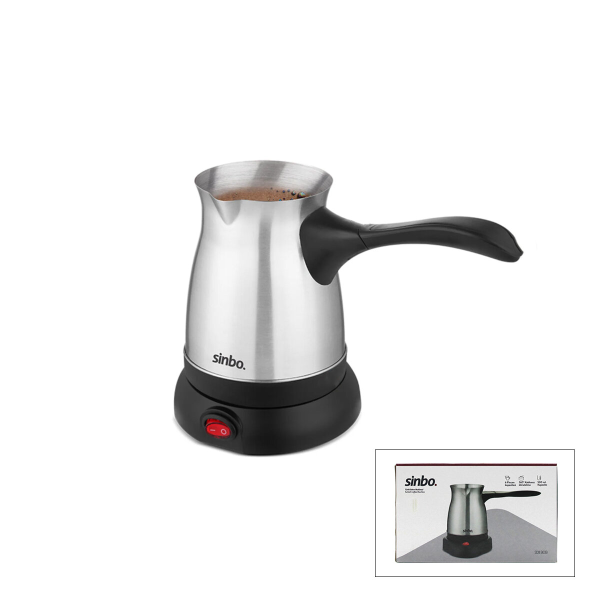 Çelik Elektrikli Cezve Türk Kahve Makinesi - 6FİNCAN=500ML 360° Kablosuz Kullanım Katlanır Kulp SCM-9038
