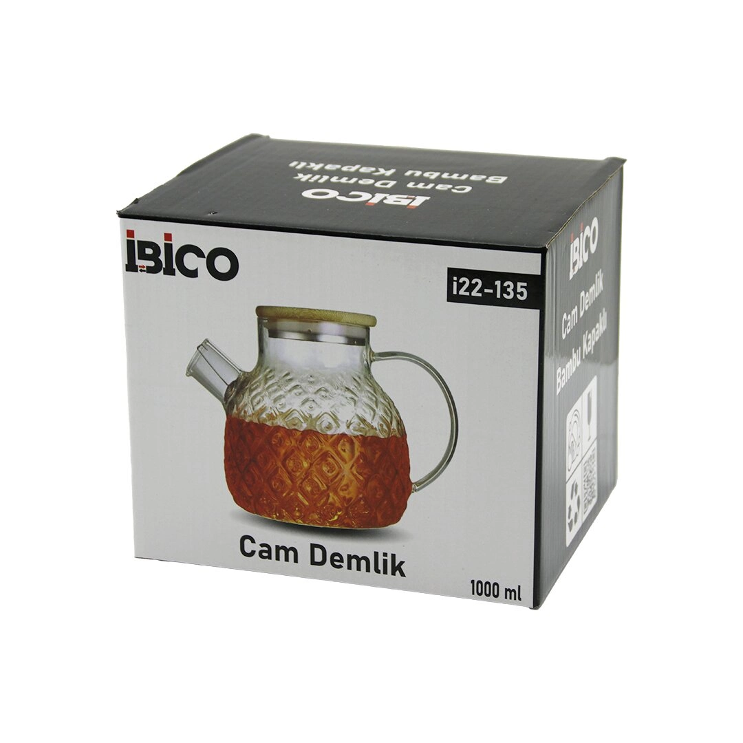 Şık Cam Demlik 1000ML Bambu Dış Yüzey Metal İç Yüzey