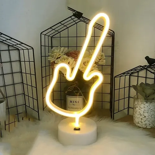 Şık Neon Gitar Masa Lambası USB ve Pil ile