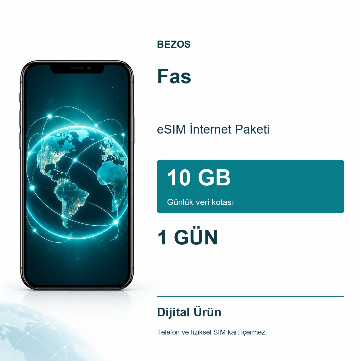 Fas eSIM İnternet Paketi Günlük 10 GB 1 Gün