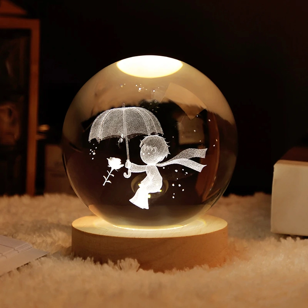 Şık Işıklı Cam Küre 6 cm Ahşap Altlık ile Dekoratif