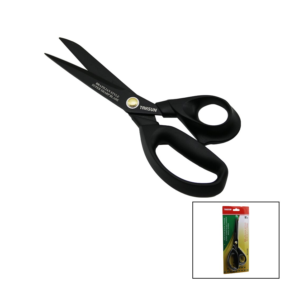 Brezilya Stili Terzi Makası Siyah - Yapışmaz Ergonomik Sap GL-606 9 İnç 1/4