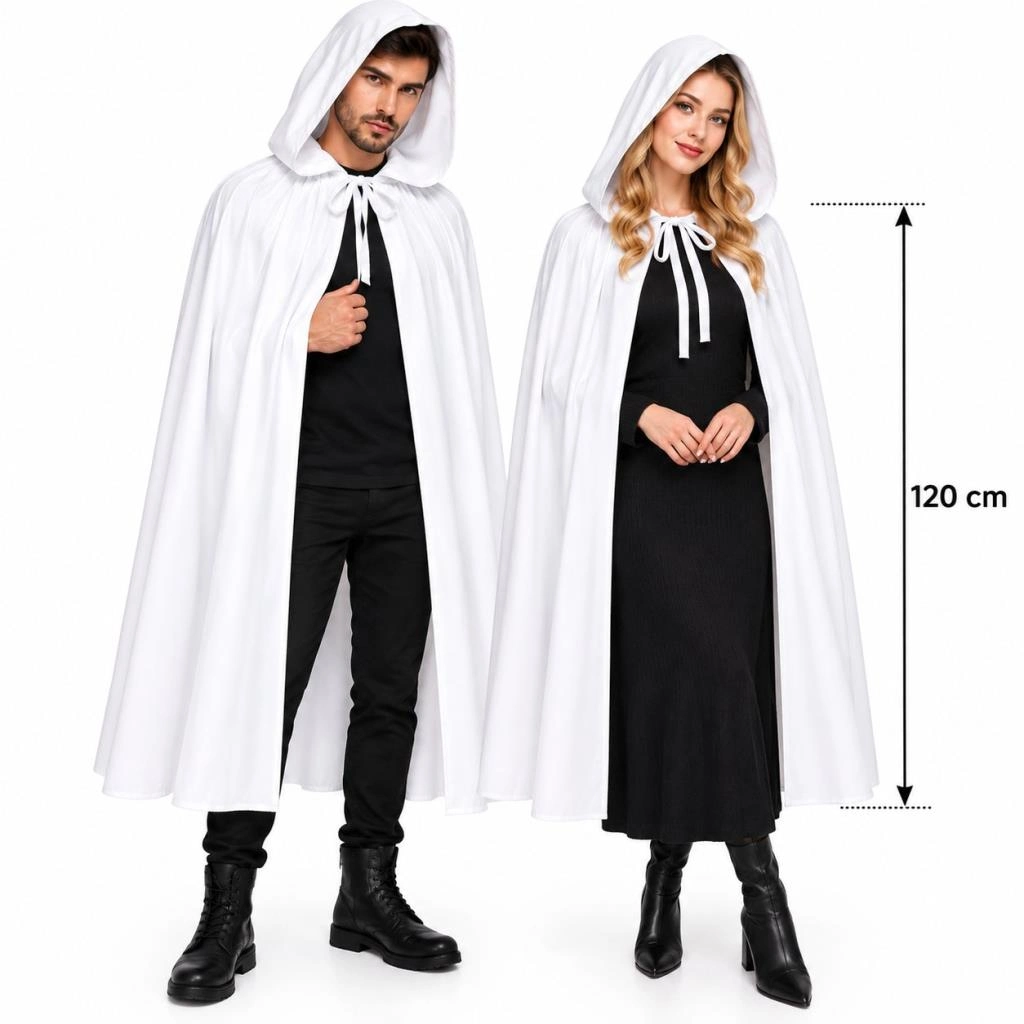 Kapüşonlu Beyaz Uzun Hayalet Pelerin 120 cm