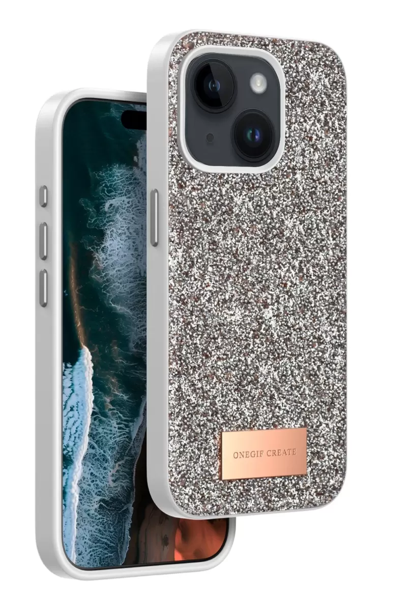 Onegif Apple iPhone 14 Uyumlu Bright Simli Kapak - Gold