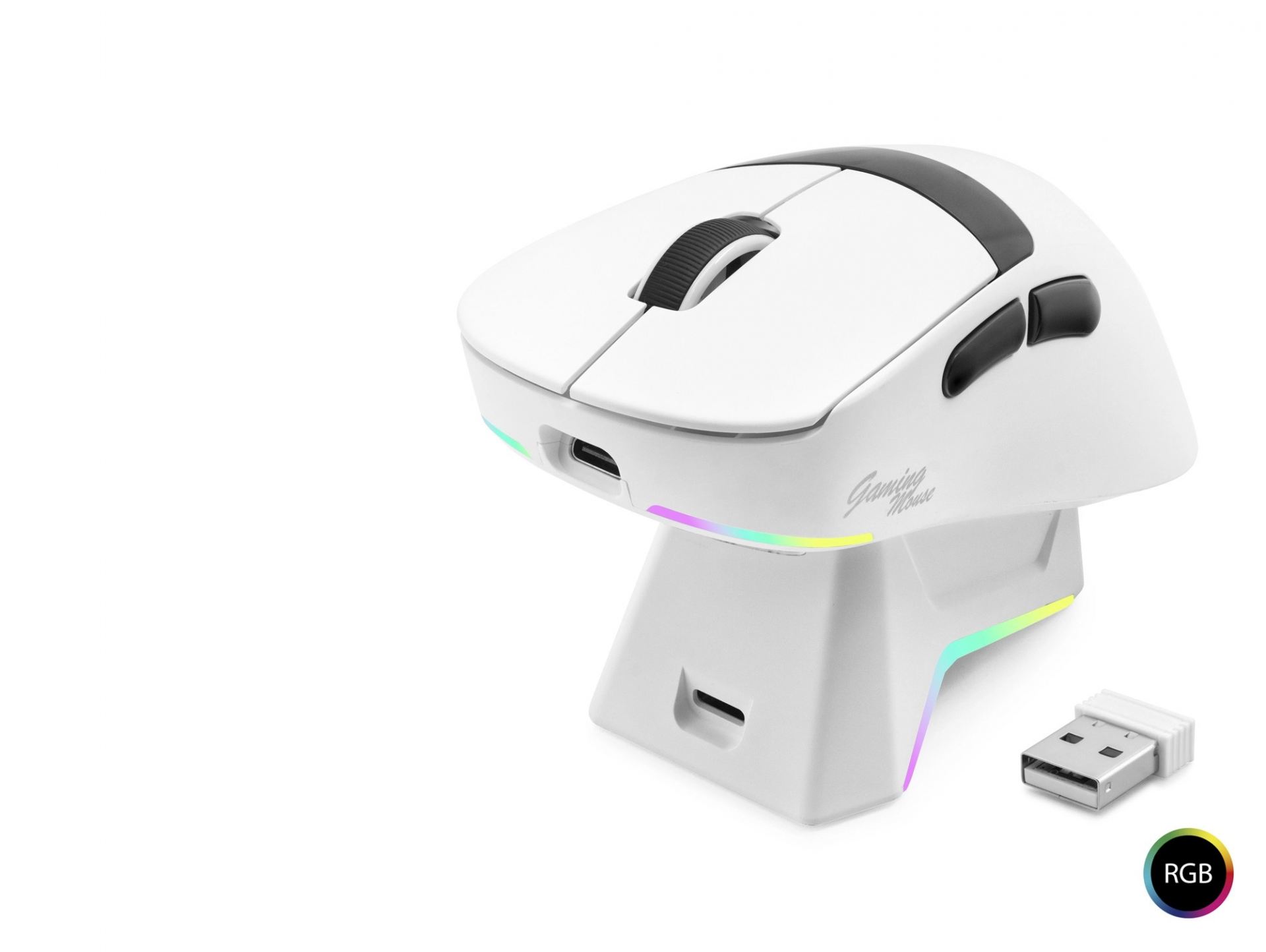 RGB Şarj Standlı Kablosuz Mouse 12000 DPI Beyaz