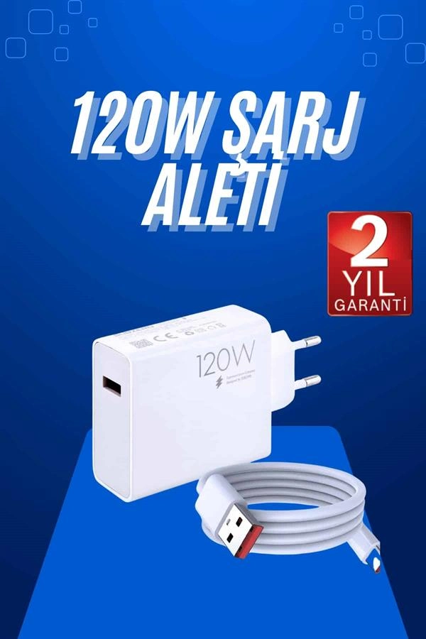 Turbo Hızlı Şarj Adaptörü 120W USB-C Seti Beyaz