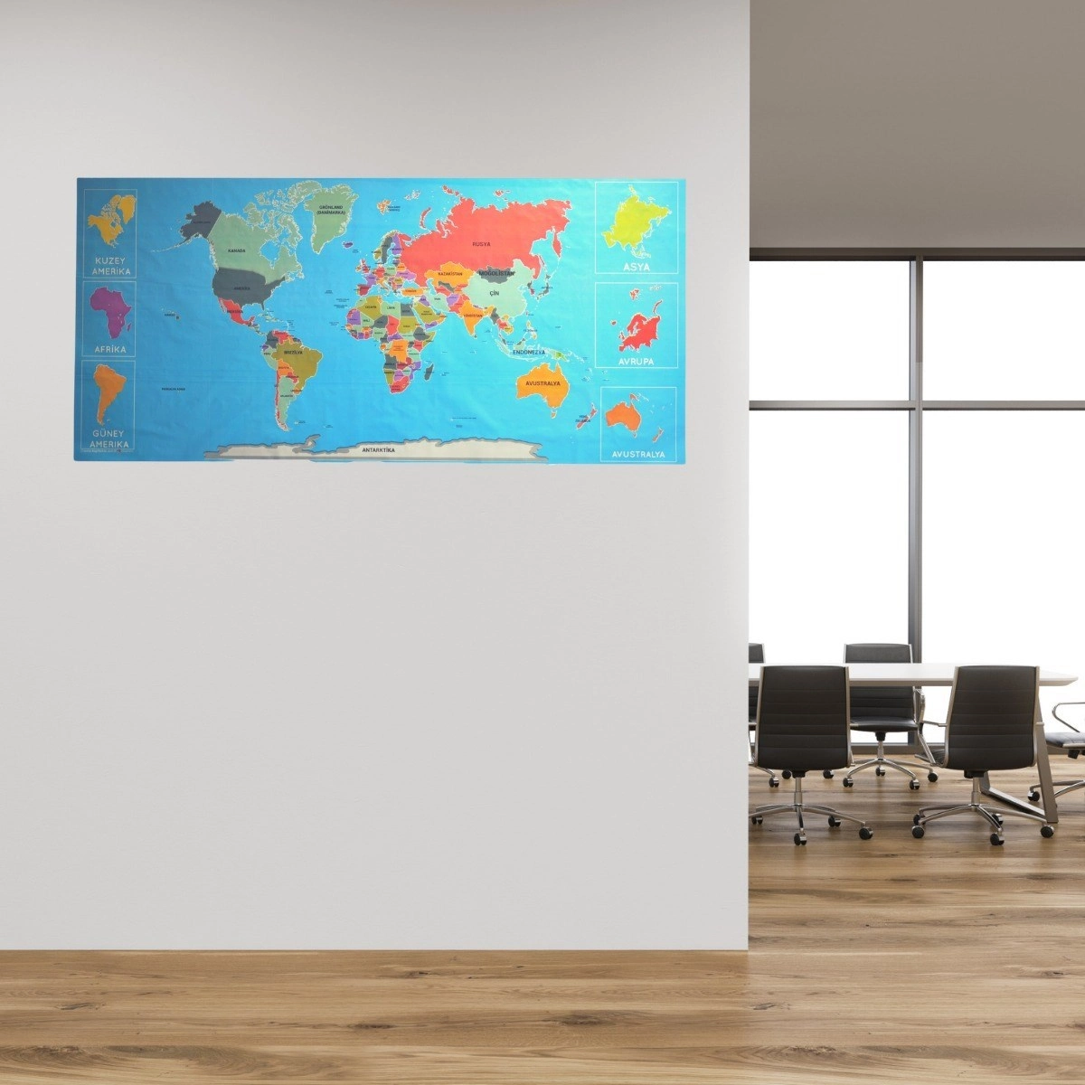 Manyetik Yapıştırıcı Gerektirmeyen Renkli Dünya Haritası 118x56 cm