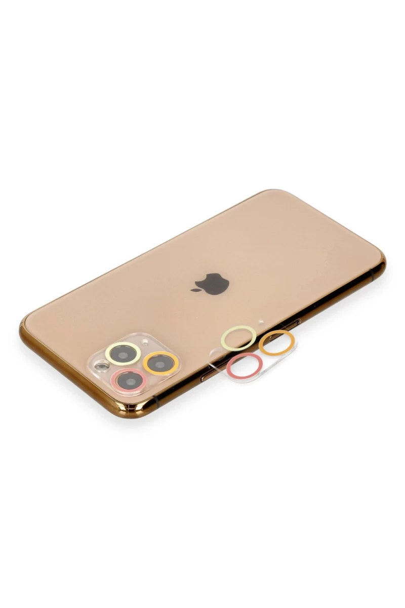 Apple iPhone 11 Pro Max Uyumlu Renkli Kamera Lens Koruma Cam - Turuncu-Kırmızı